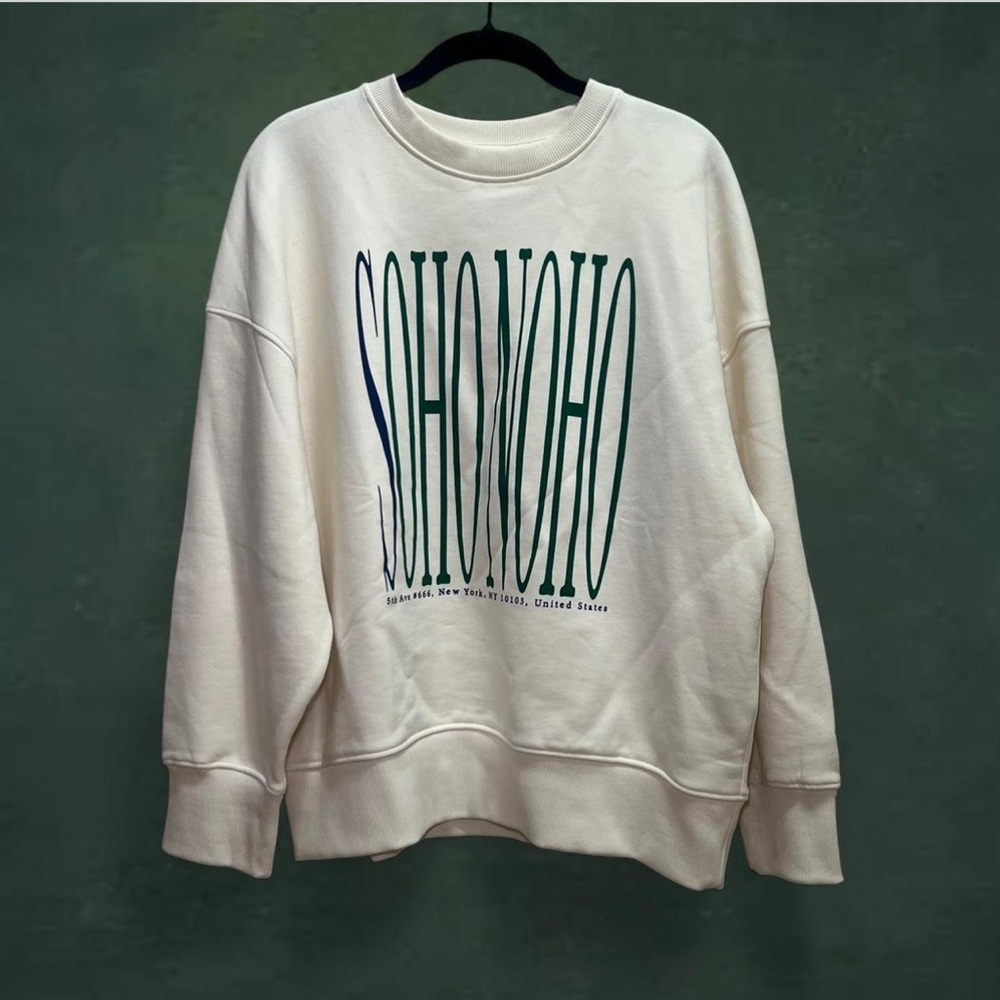 NWT Zara Cream SOHO NOHO Graphic Crewneck Sweater